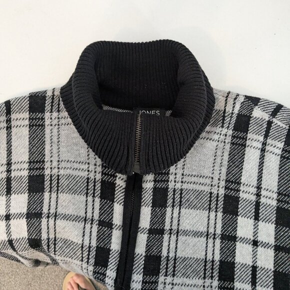 JONES NEW YORK Black/White Zip Turtleneck Cardigan Sweater Poncho; Size L - XL - Picture 4 of 7